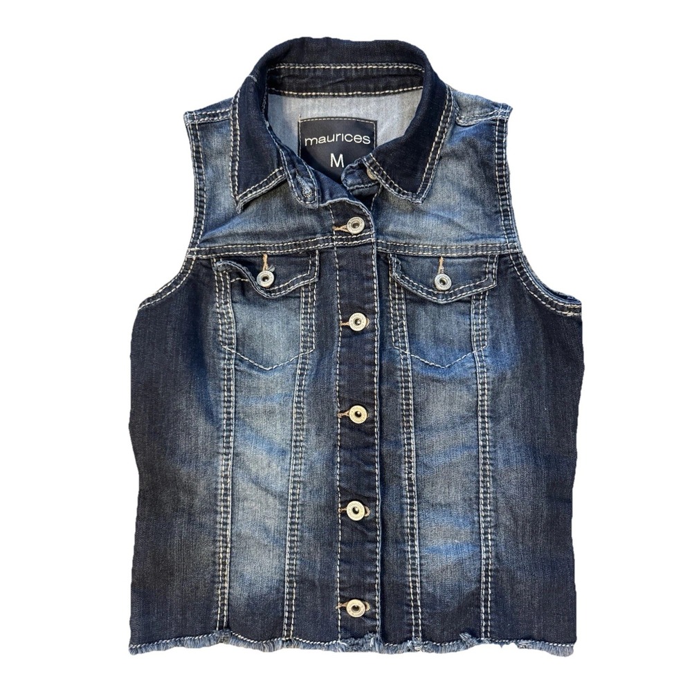 Maurices Raw Hem Cut Off Dark Wash Denim‎ Cotton Blend Vest Women's Size Medium